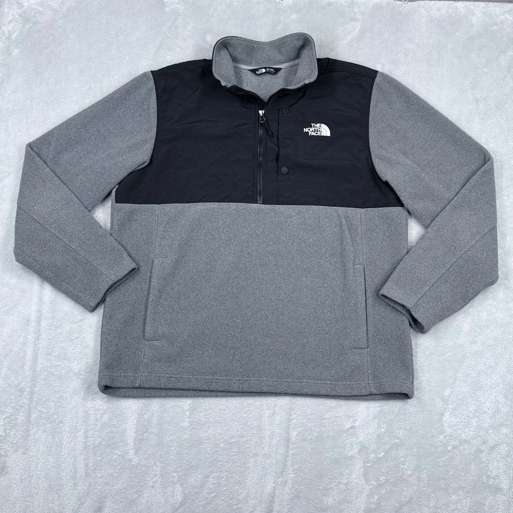 The North Face 200 Tundra Fleece Pullover Mens Large Grey Black 1/2 Zip Denali